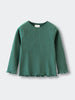 Green ribbed long sleeve shirt with ruffled hem and cuffs on white background Ribbed Long Sleeve Tee - Balsam Girls