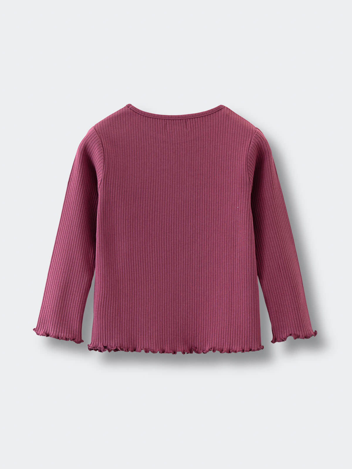 Ribbed long sleeve top in mauve pink with ruffled trim edges Ribbed Long Sleeve Tee - Plum Jam Girls