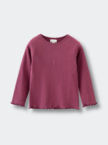 Ribbed long sleeve top in mauve pink with ruffled trim on edges Ribbed Long Sleeve Tee - Plum Jam Girls
