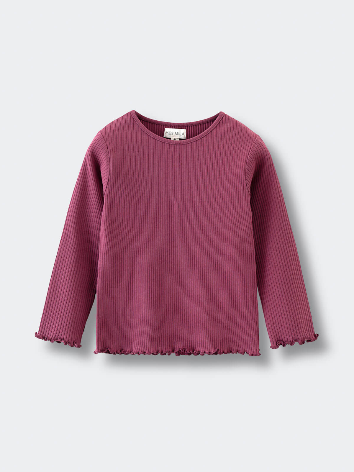 Ribbed long sleeve top in mauve pink with ruffled trim on edges Ribbed Long Sleeve Tee - Plum Jam Girls