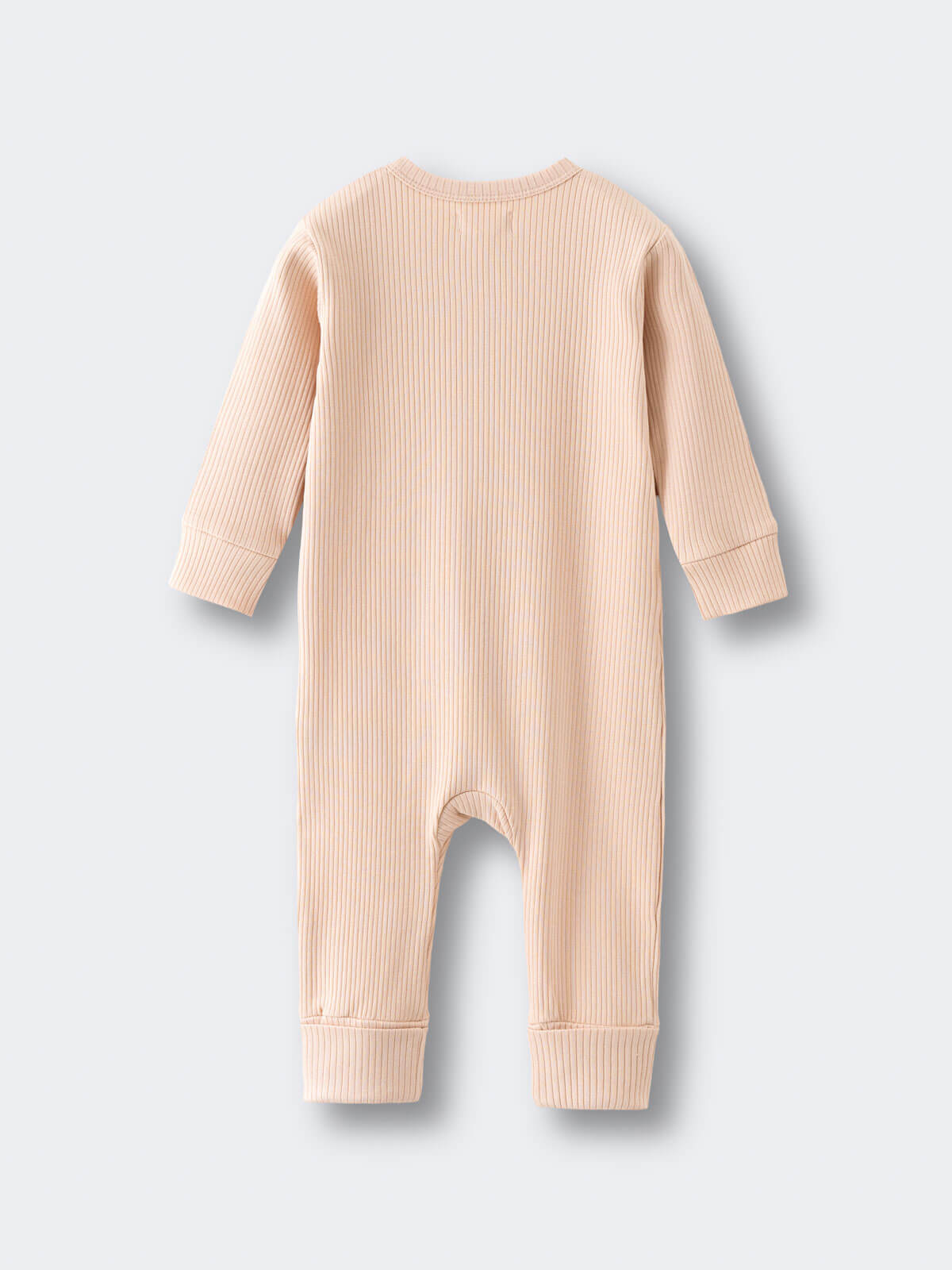 Peach ribbed one-piece baby outfit laid flat on white background Ribbed Long Sleeve One Piece - Clay Baby girl
