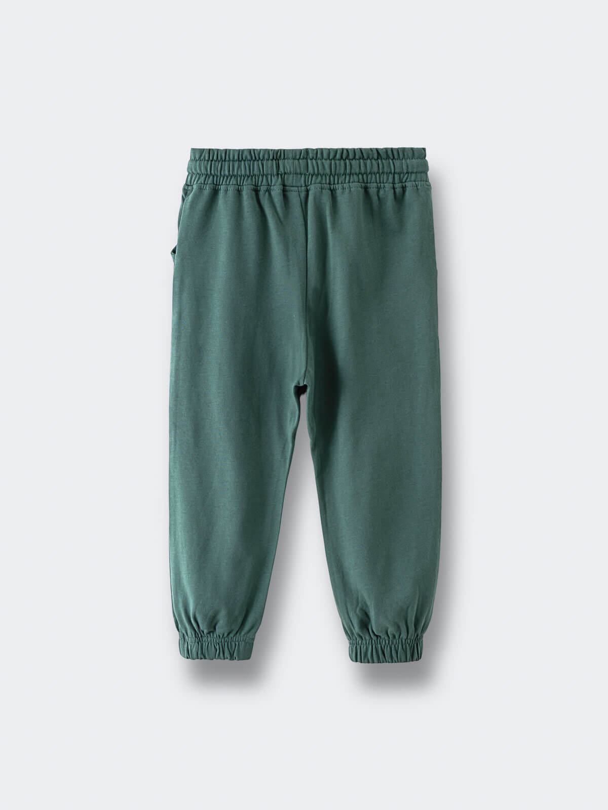 Green sweatpants with elastic waistband and cuffed ankles laid flat Sweatpants - Balsam Boys