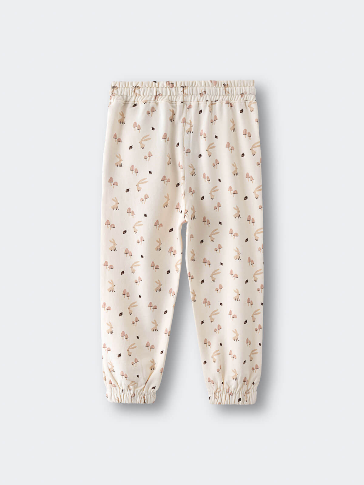 Cream colored pants with bunny and mushroom print pattern Sweatpants - Forest Gathering Ecru Girls