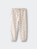 Cream-colored sweatpants with elastic waist and mushroom print pattern Sweatpants - Forest Gathering Ecru Girls
