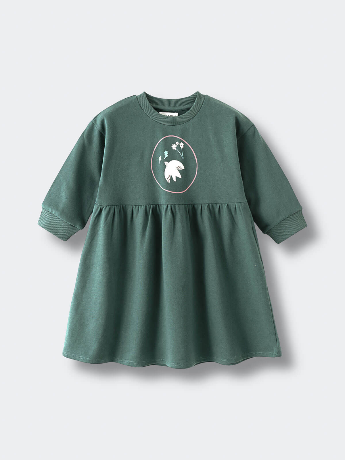 Green sweatshirt dress with floral graphic in oval design on chest Sweatshirt Dress - Dove Girls