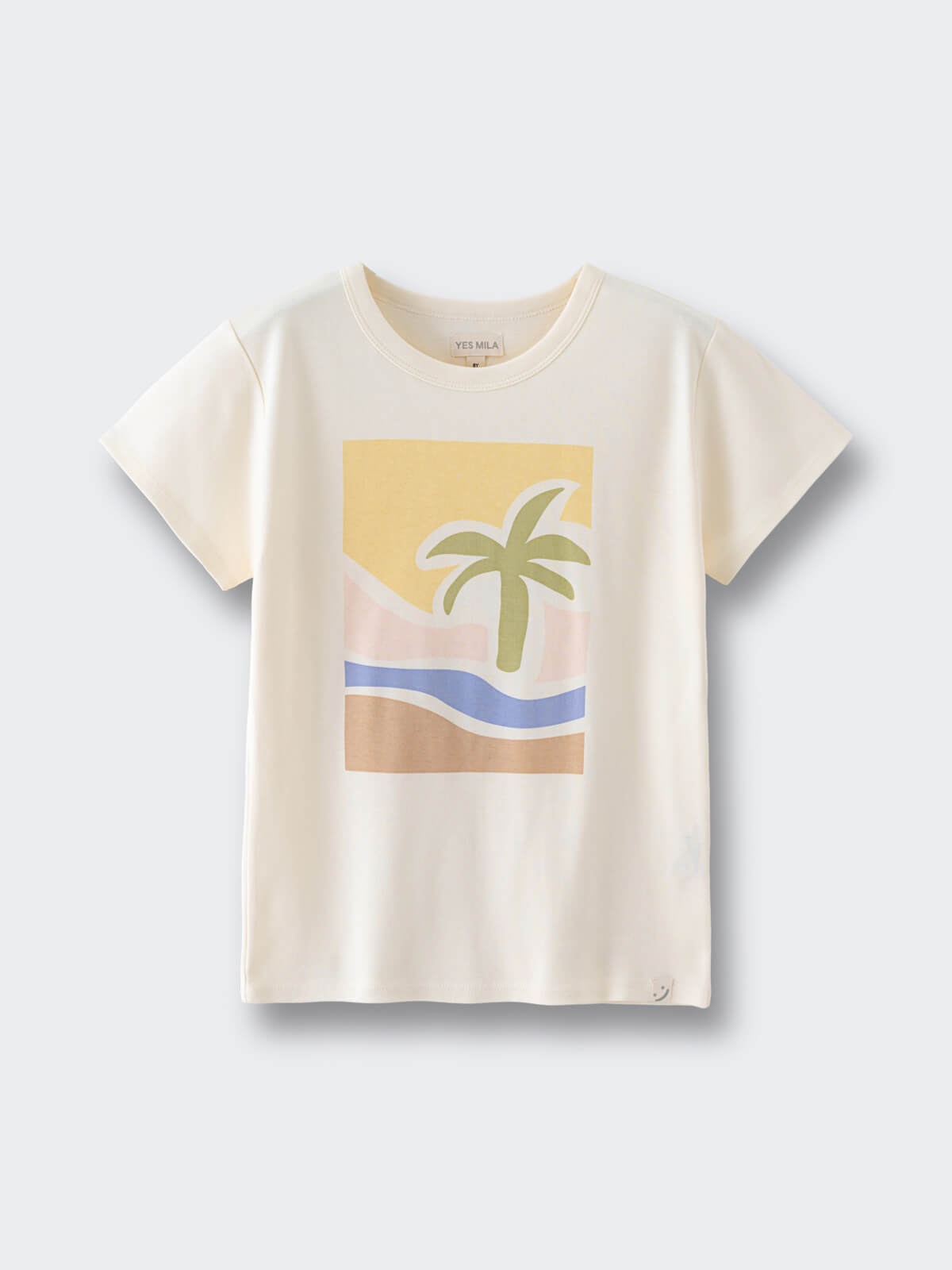 Cream-colored t-shirt with abstract palm tree and wave graphic design Axel Short Sleeve Tee - Palm Beach Boys