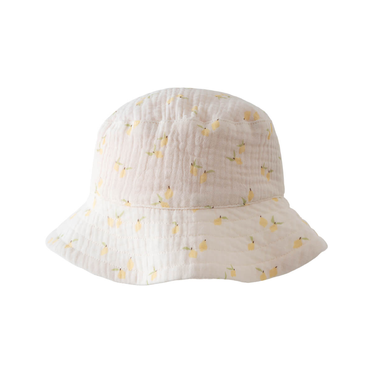 White textured bucket hat with small yellow lemon print pattern Baby Bucket Hat - Lemons Baby girl