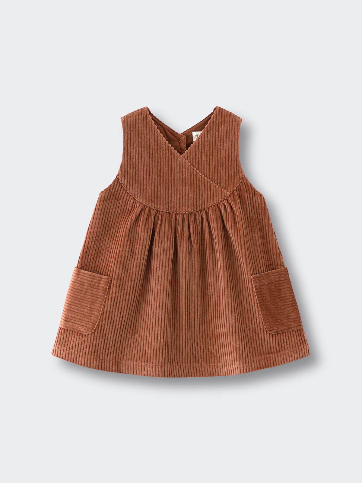 Brown corduroy dress with pockets on a light gray background Baby Corduroy Dress - Russet Baby girl