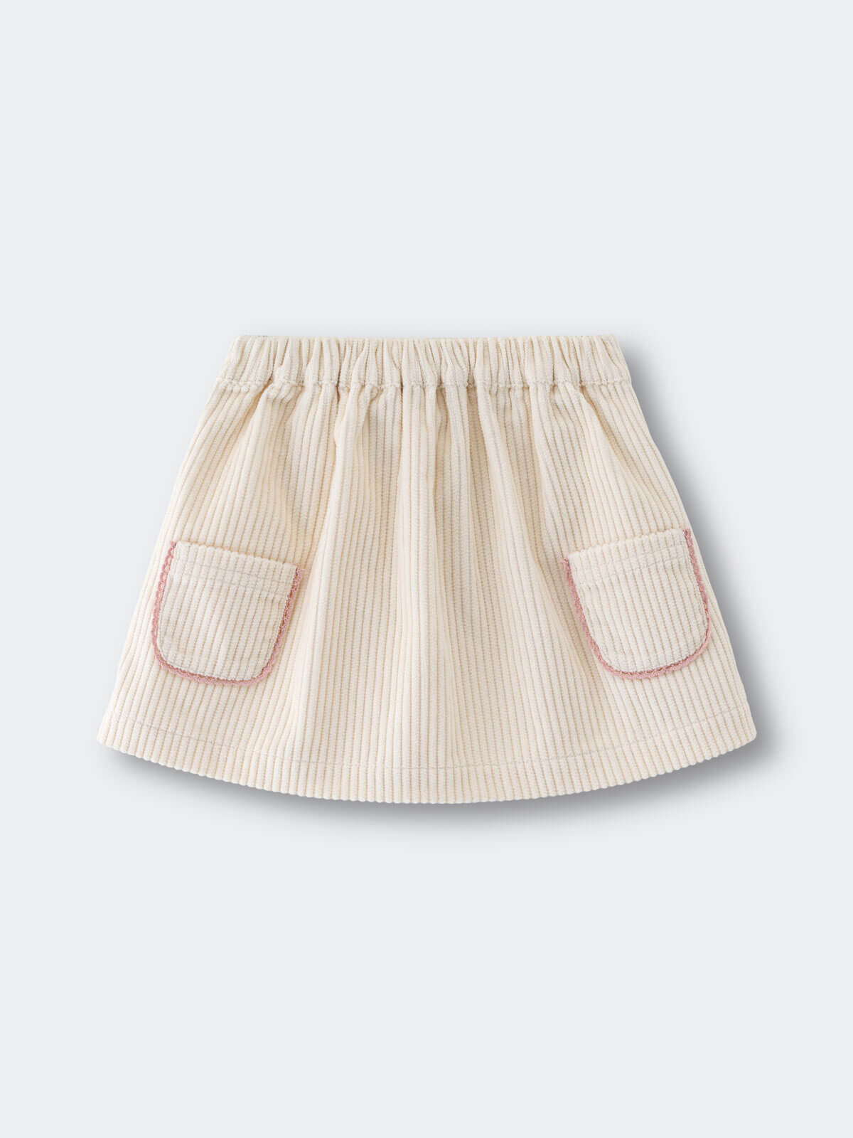 Beige corduroy skirt with two pockets on a light gray background Baby Corduroy Skirt - Ecru Baby girl