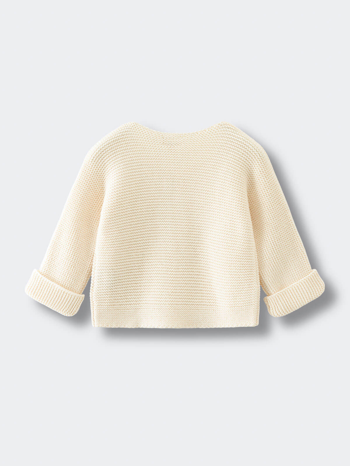 Cream-colored cotton knit cardigan on a light gray background Baby Cotton Cardigan - Ecru Baby boy