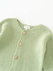 Green knitted cotton cardigan with buttons on a white background Baby Cotton Cardigan - Sage Baby boy