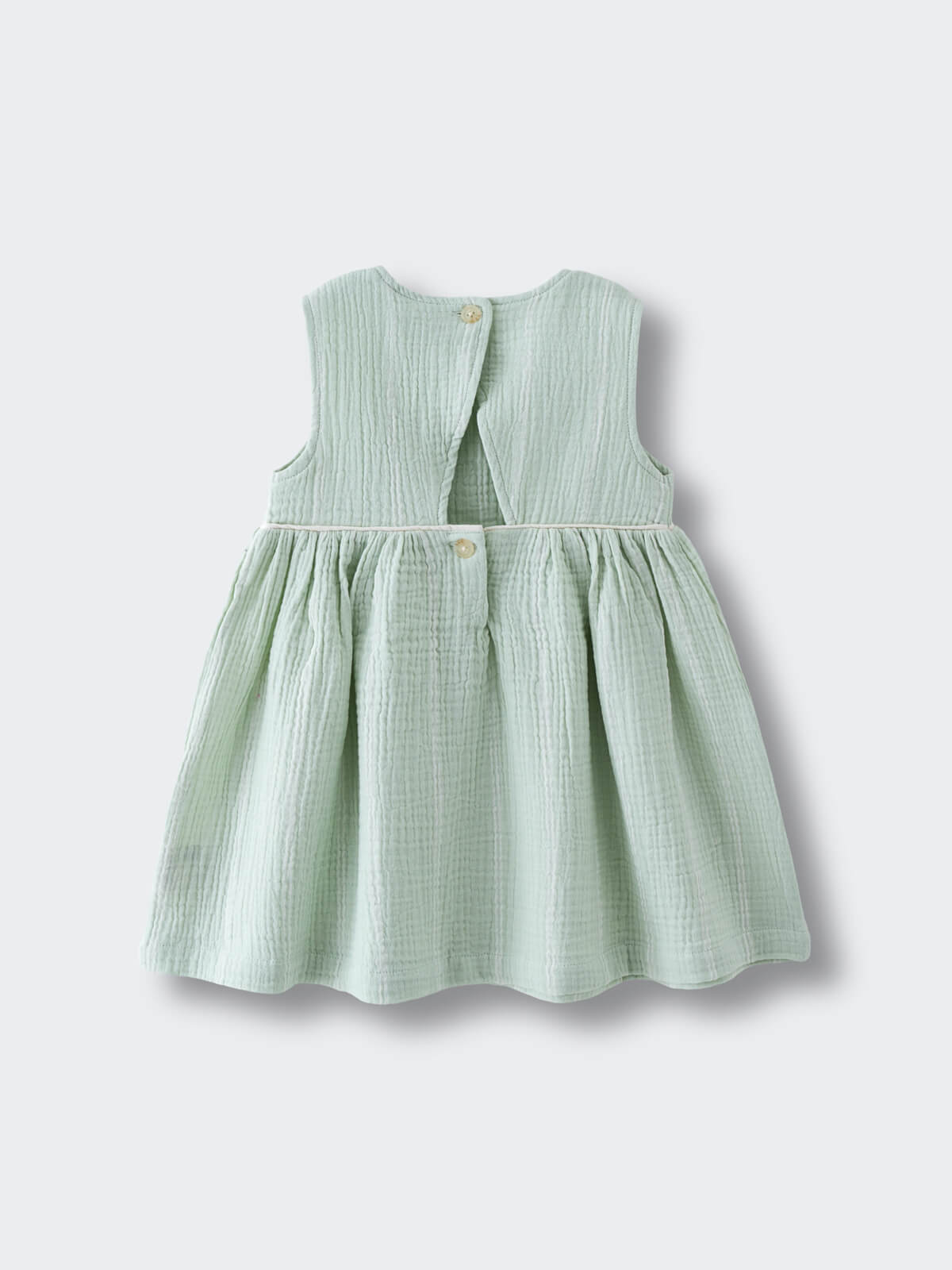 Light green sleeveless dress with textured fabric and button closure at back Baby Dress - Light Green Stripe Baby girl