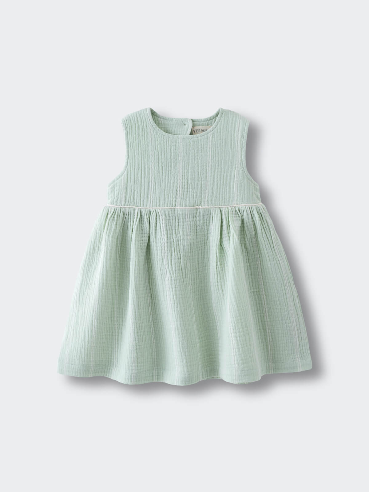 Sleeveless light green striped dress with gathered skirt on white background Baby Dress - Light Green Stripe Baby girl