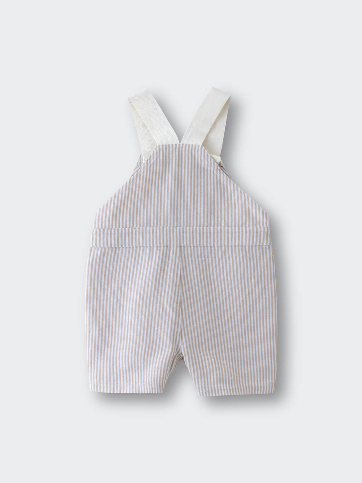 Baby overalls with beige and white stripes and cream shoulder straps Baby Dungarees - Sand Stripe Baby boy