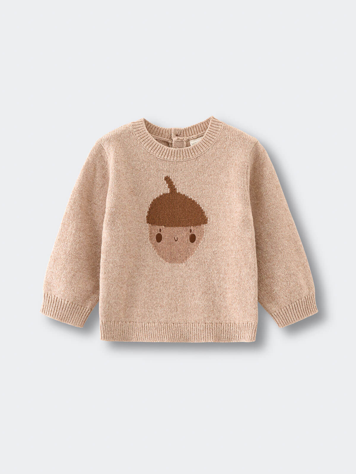 Beige sweater with acorn design on a light gray background Baby Feature Print Jumper - Little Acorn Baby boy