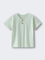Light green short-sleeved henley shirt with two buttons at neckline Baby Henley Tee - Matcha Baby boy