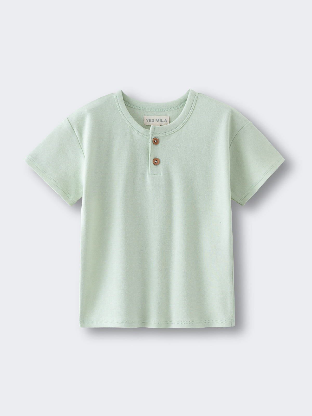 Light green short-sleeved henley shirt with two buttons at neckline Baby Henley Tee - Matcha Baby boy