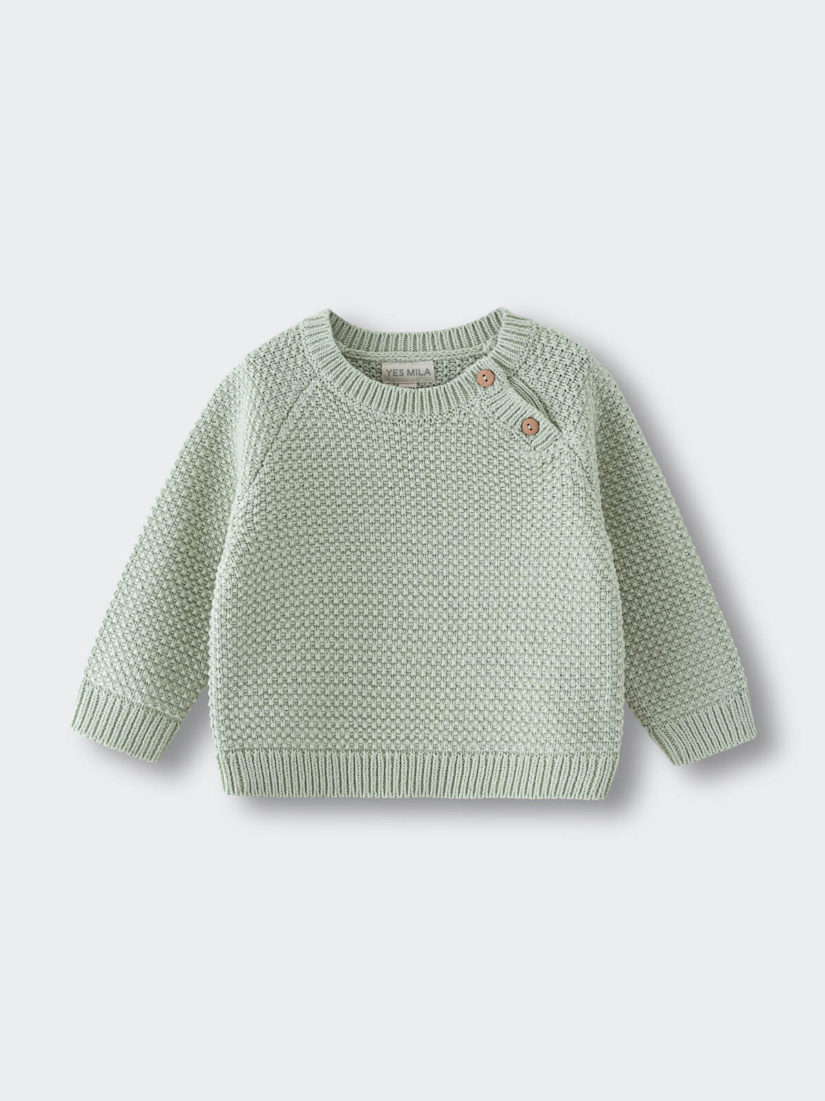 Light green knitted baby sweater with textured pattern and shoulder buttons Knit Jumper - Mint Baby boy