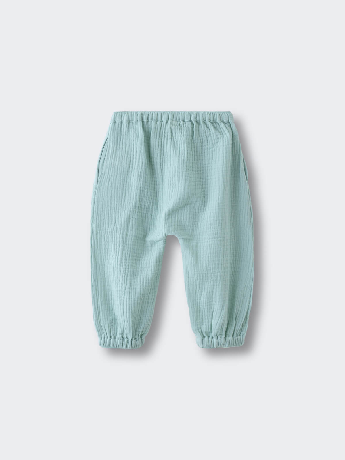 Light green textured pants with elastic waist and ankle cuffs Baby Muslin Pants - Calla Green Baby boy