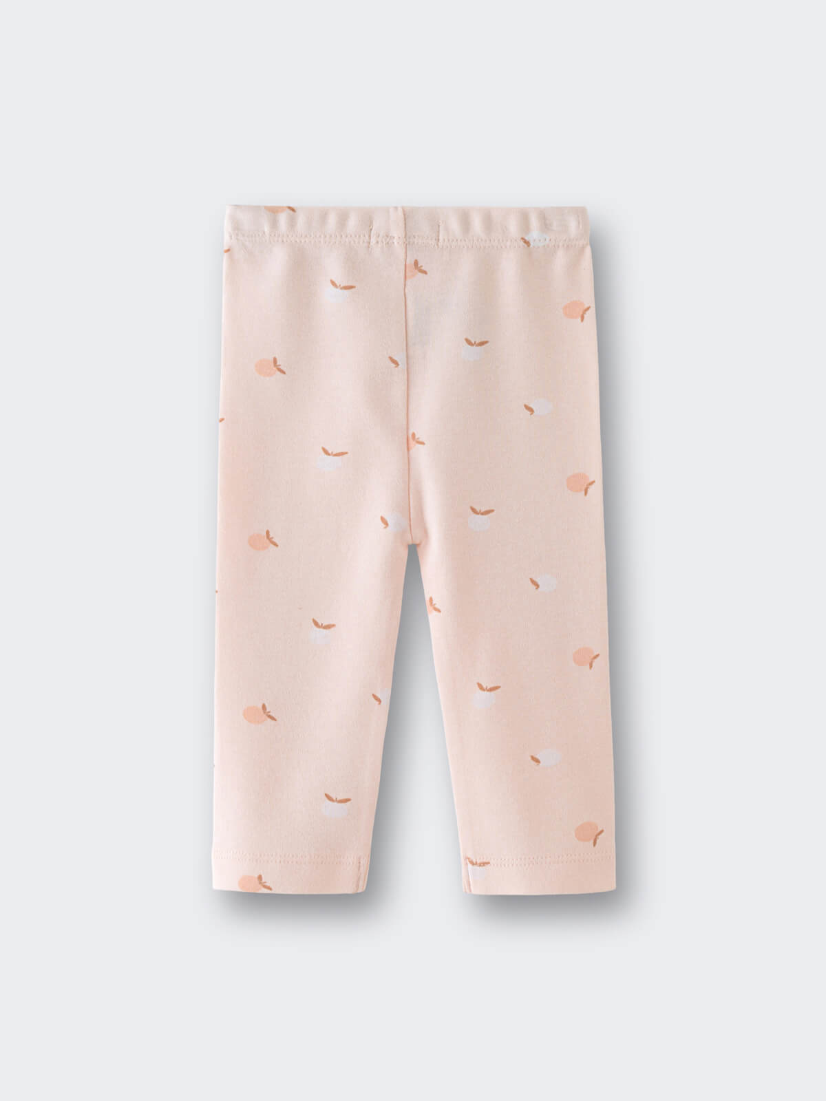 Light pink leggings with small apple print pattern laid flat Baby Printed Leggings - Apples Baby girl