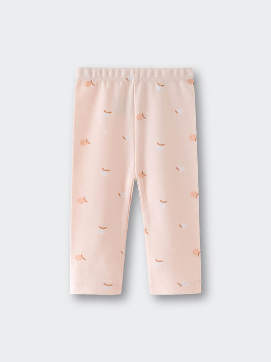Light pink leggings with small apple print pattern laid flat Baby Printed Leggings - Apples Baby girl