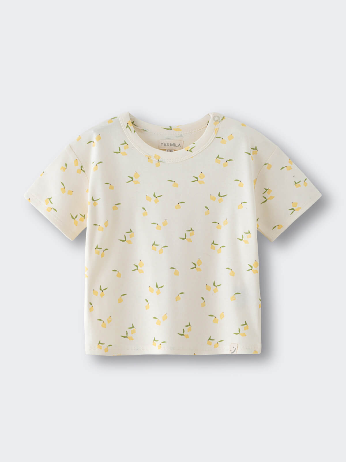 Cream-colored t-shirt with small yellow lemon print pattern Baby Printed Short Sleeve Tee - Lemons Baby girl