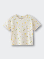 Cream-colored t-shirt with small yellow lemon print pattern Baby Printed Short Sleeve Tee - Lemons Baby girl