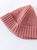 Pink knitted beanie on a white background Baby Ribbed Beanie - Rosehip Baby girl