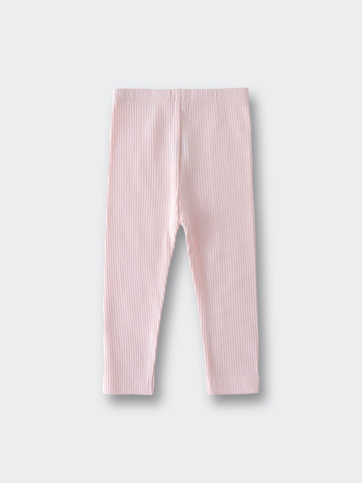 Light pink ribbed leggings laid flat on a white surface Baby Ribbed Leggings - Candy Floss Baby girl