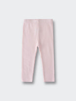 Pink ribbed leggings laid flat on a light background Baby Ribbed Leggings - Candy Floss Baby girl