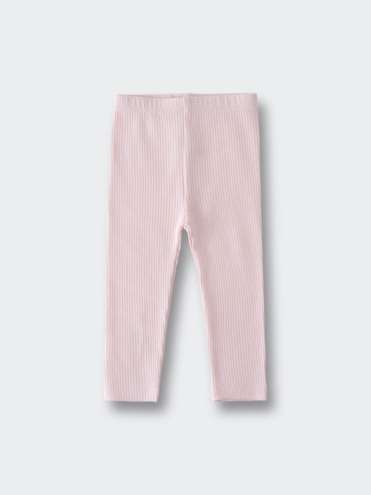 Pink ribbed leggings laid flat on a light background Baby Ribbed Leggings - Candy Floss Baby girl