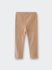 Beige ribbed leggings laid flat on a light background Baby Ribbed Leggings - Sand Baby boy