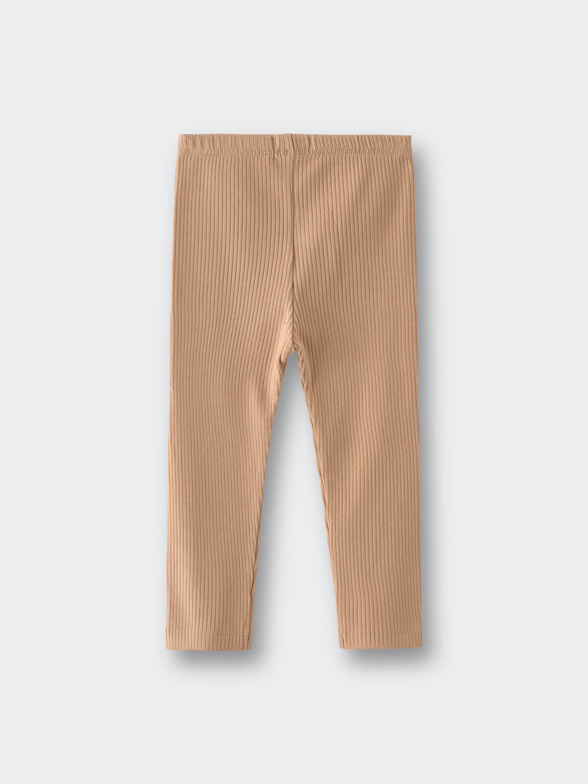 Beige ribbed leggings laid flat on a light background Baby Ribbed Leggings - Sand Baby boy