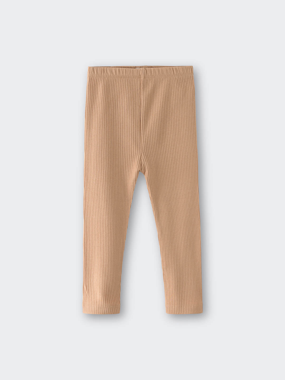 Beige ribbed leggings laid flat on a light surface Baby Ribbed Leggings - Sand Baby boy