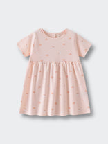 Light pink baby dress with small apple print pattern Baby Short Sleeve Jersey Dress - Apples Baby girl
