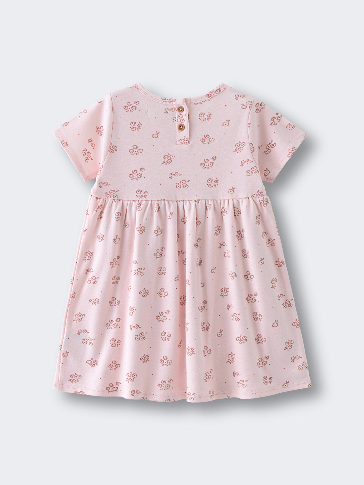 Light pink dress with floral print and button closure at back Baby Short Sleeve Jersey Dress - Daisy Chain Baby girl