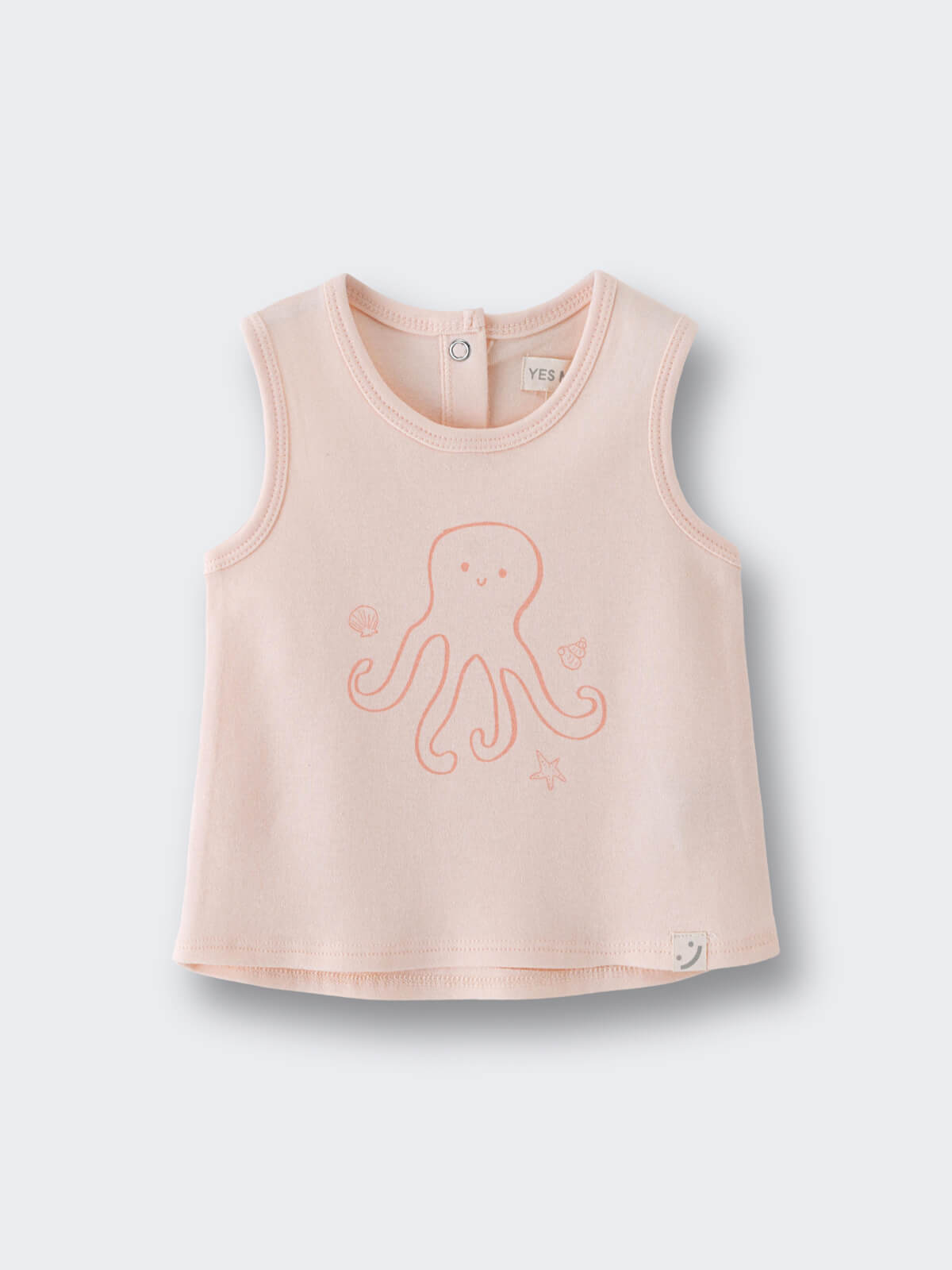 Peach sleeveless baby tee with octopus and sea creature print Baby Sleeveless Tee - Octy Baby girl