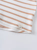 Close-up of a striped fabric hem with a small smiley face label baby Sleeveless Tee - Sand Stripe Baby boy