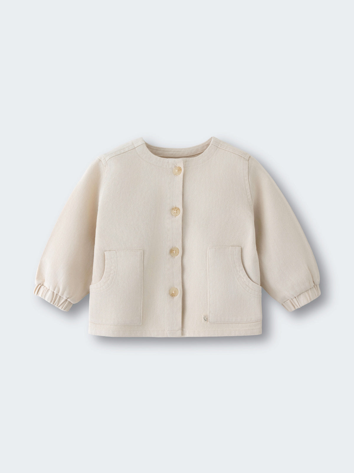 Cream-colored baby jacket with buttons and patch pockets on white background Baby Twill Jacket - Salt Baby 