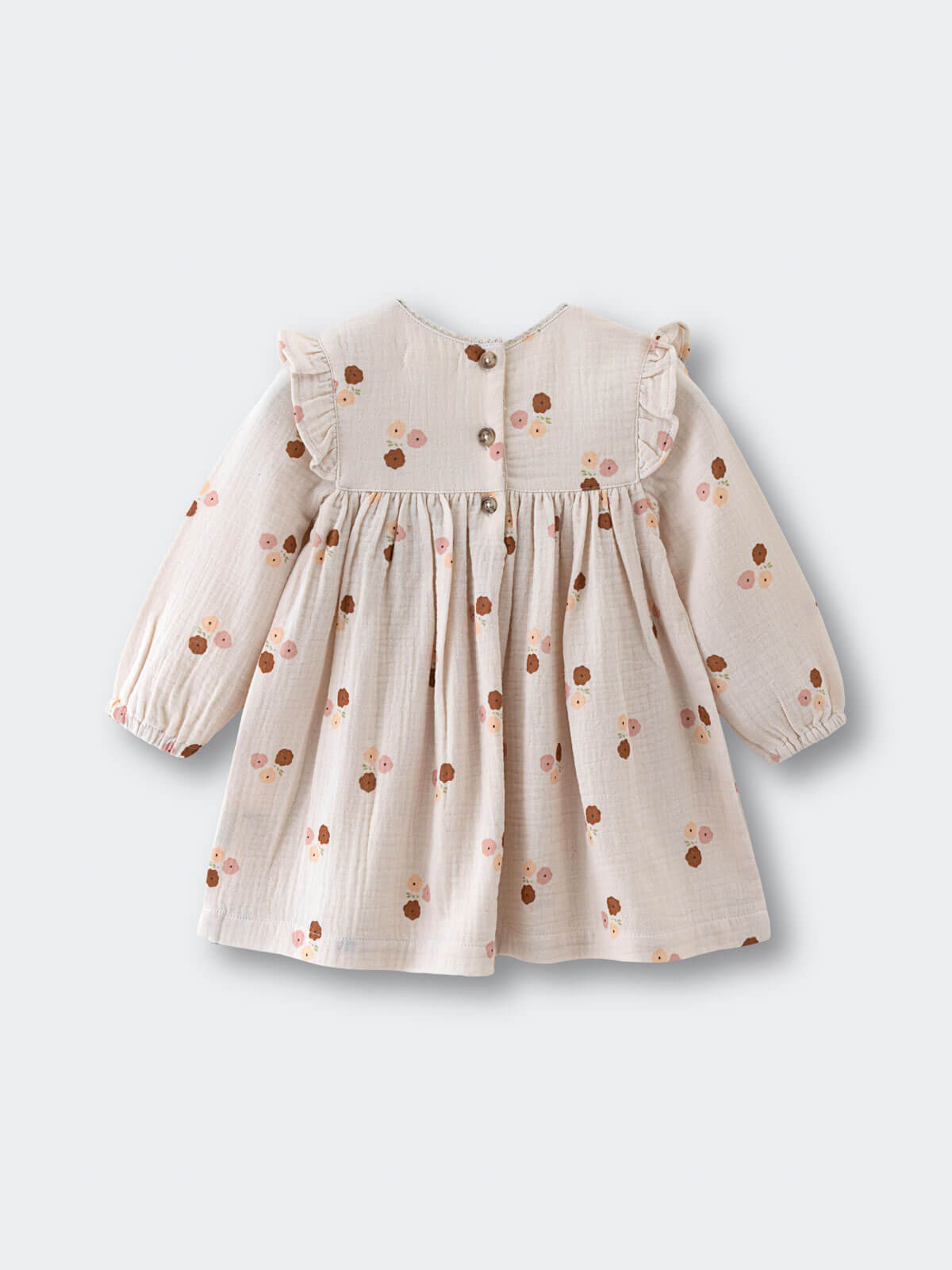 Baby dress with floral pattern with buttons on a white background Baby Woven Dress - Autumn Bouquet Ecru Baby girl