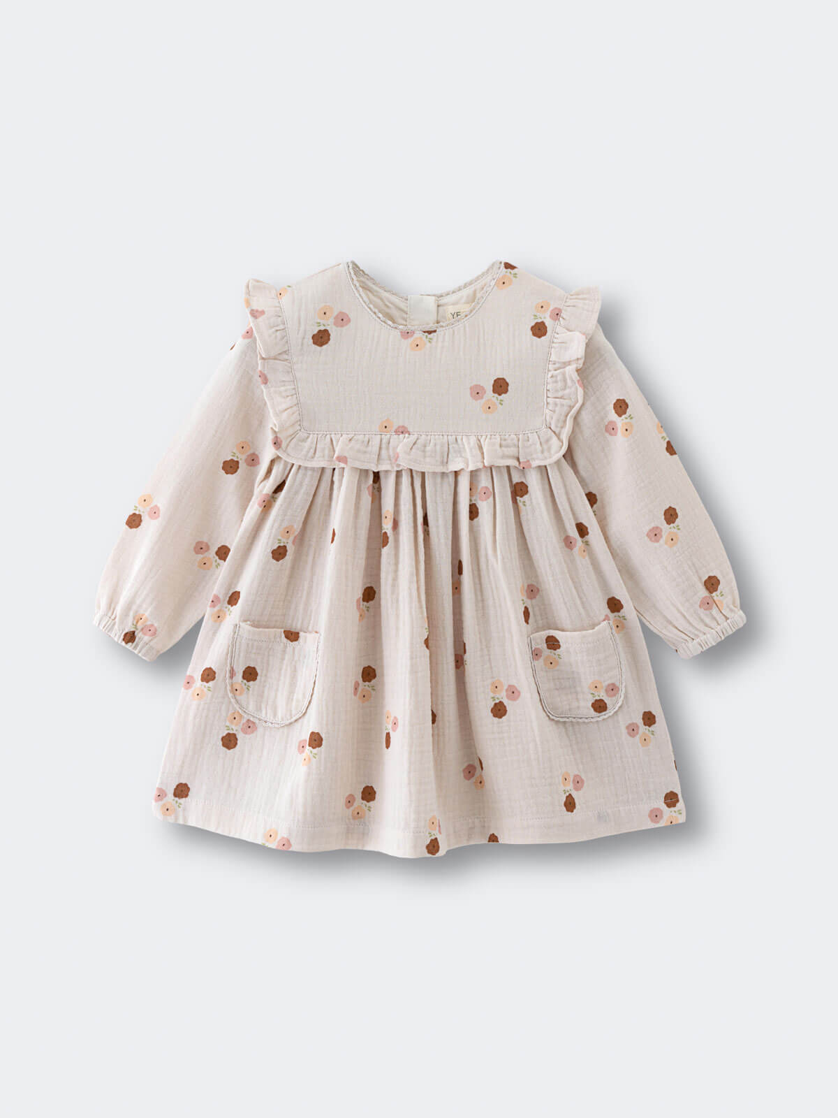 Baby dress with floral pattern on a light gray background Baby Woven Dress - Autumn Bouquet Ecru Baby girl