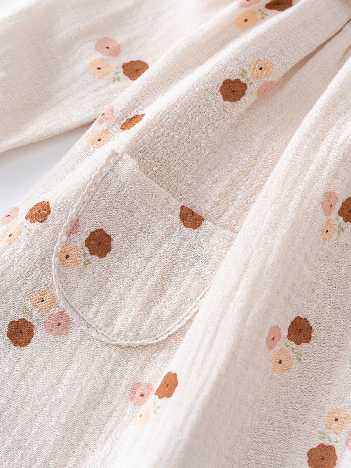Floral patterned dress with a pocket on a light background Baby Woven Dress - Autumn Bouquet Ecru Baby girl