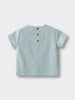 Striped green and white short-sleeved shirt with three brown buttons at the neck Baby Woven Stripe Tee Shirt - Mint Stripe Baby boy