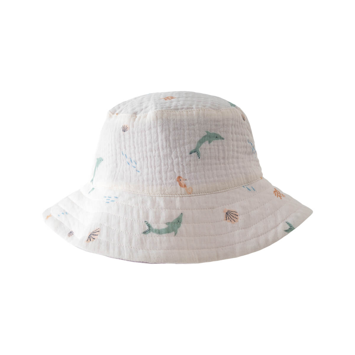 White textured bucket hat with dolphins and sea life pattern Bucket Hat - Dolphin Fun Girls