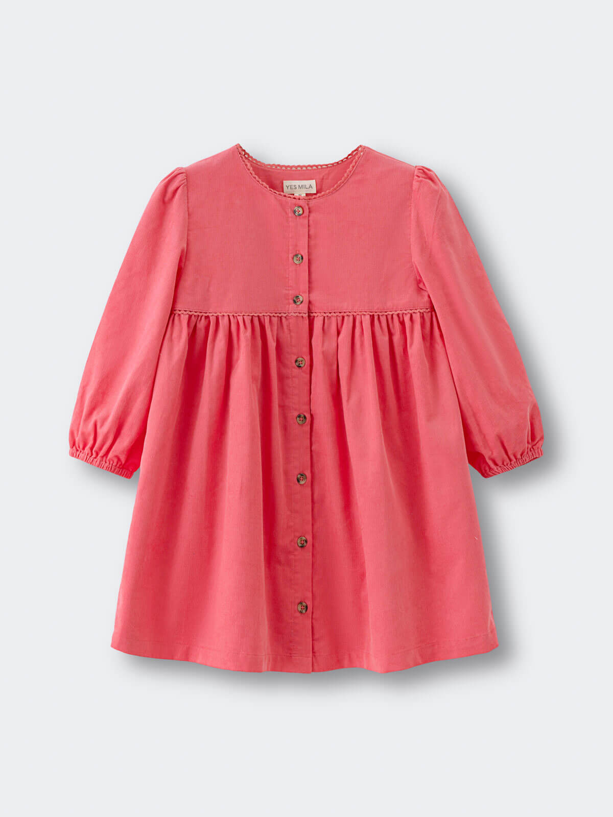 Coral pink dress with buttons on a light gray background Button Through Dress - Cloudberry Girls