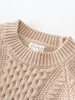 Close-up of a beige knitted sweater with 'YES MILA' label on a white background Cable Knit Jumper - Wicker Boys
