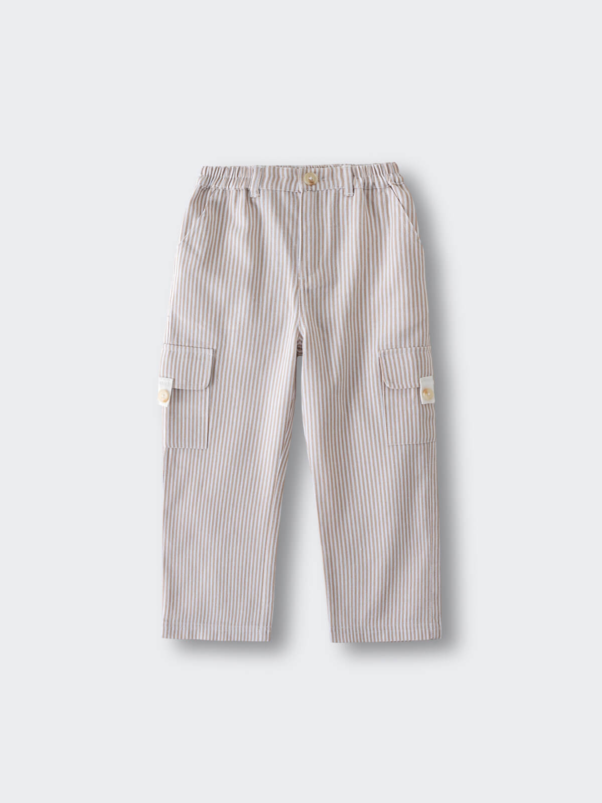 Striped cargo pants with side pockets and elastic waistband on light background Cargo Pants - Sand Stripe Boys