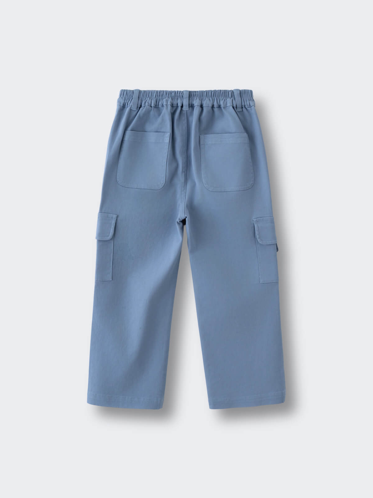 Light blue cargo pants with side pockets laid flat on white background cargo Pants - Sky Blue Boys