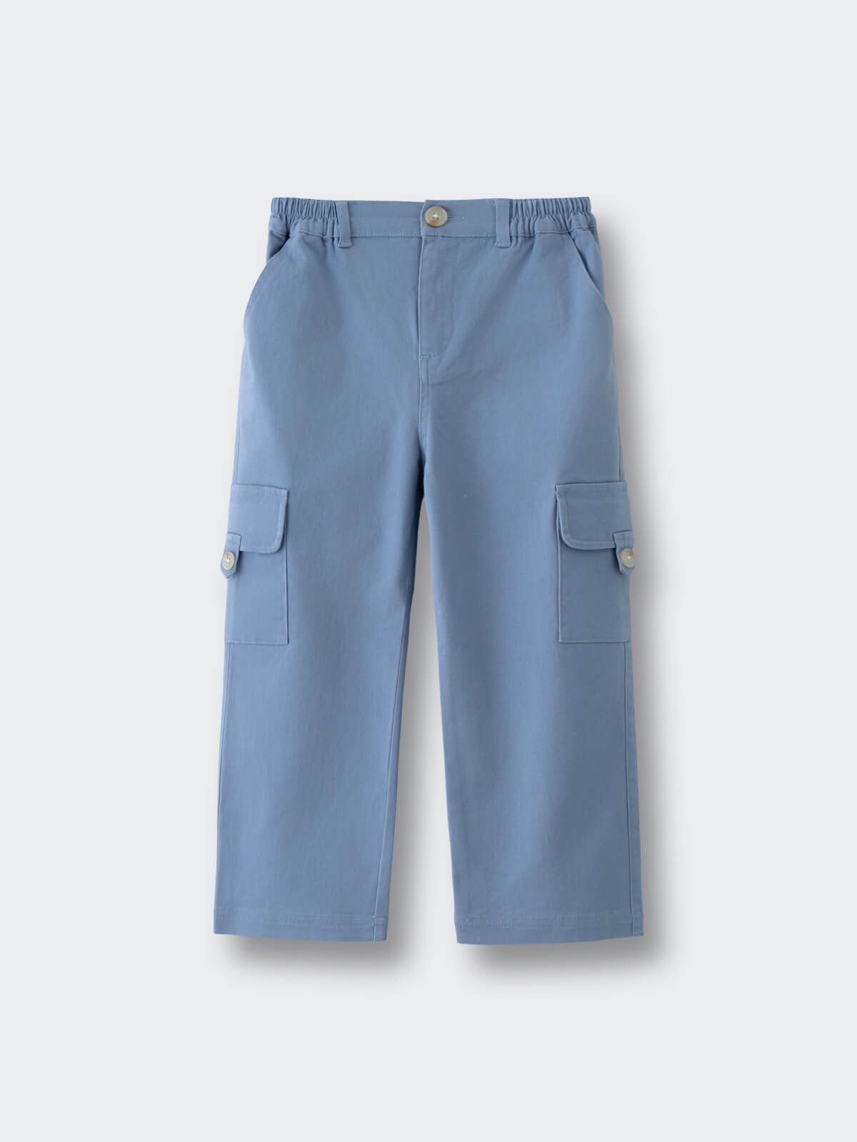 Light blue cargo pants with button-flap pockets on both legs Cargo Pants - Sky Blue Boys