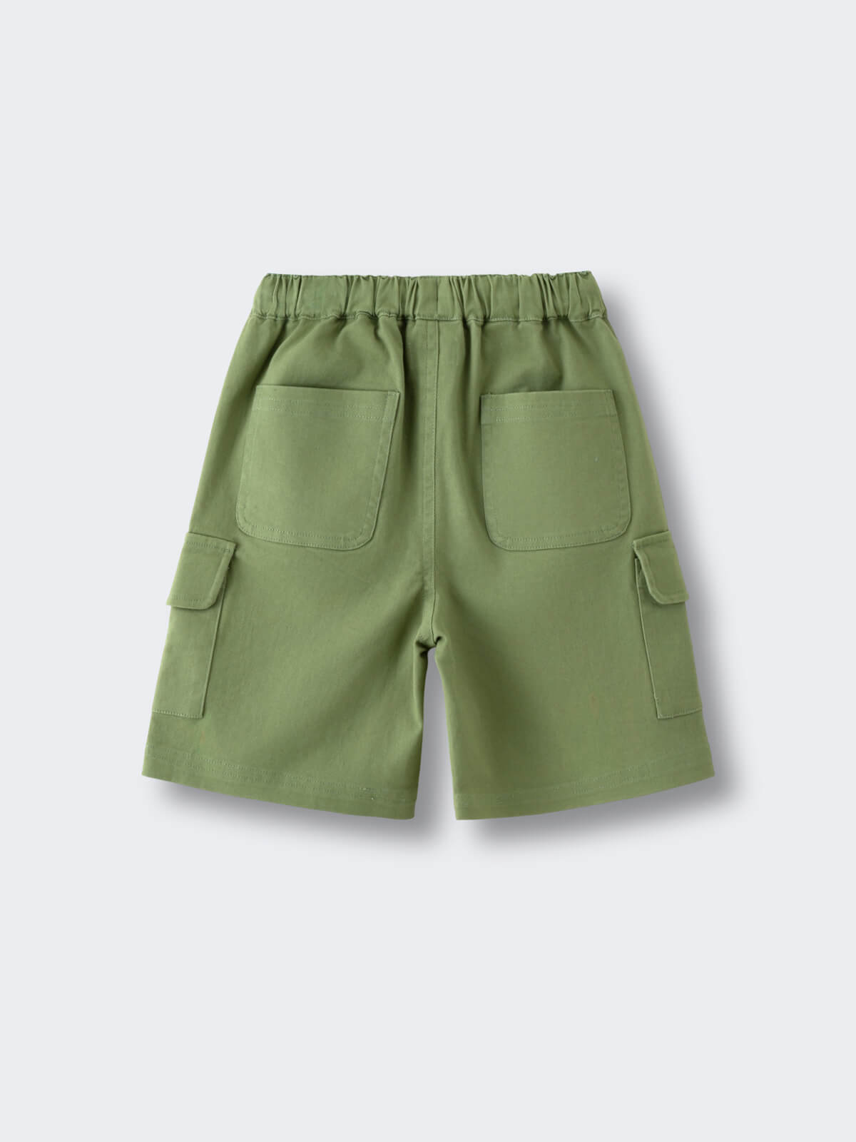 Green cargo shorts with multiple pockets laid flat on white background Cargo Shorts - Calla Green Boys